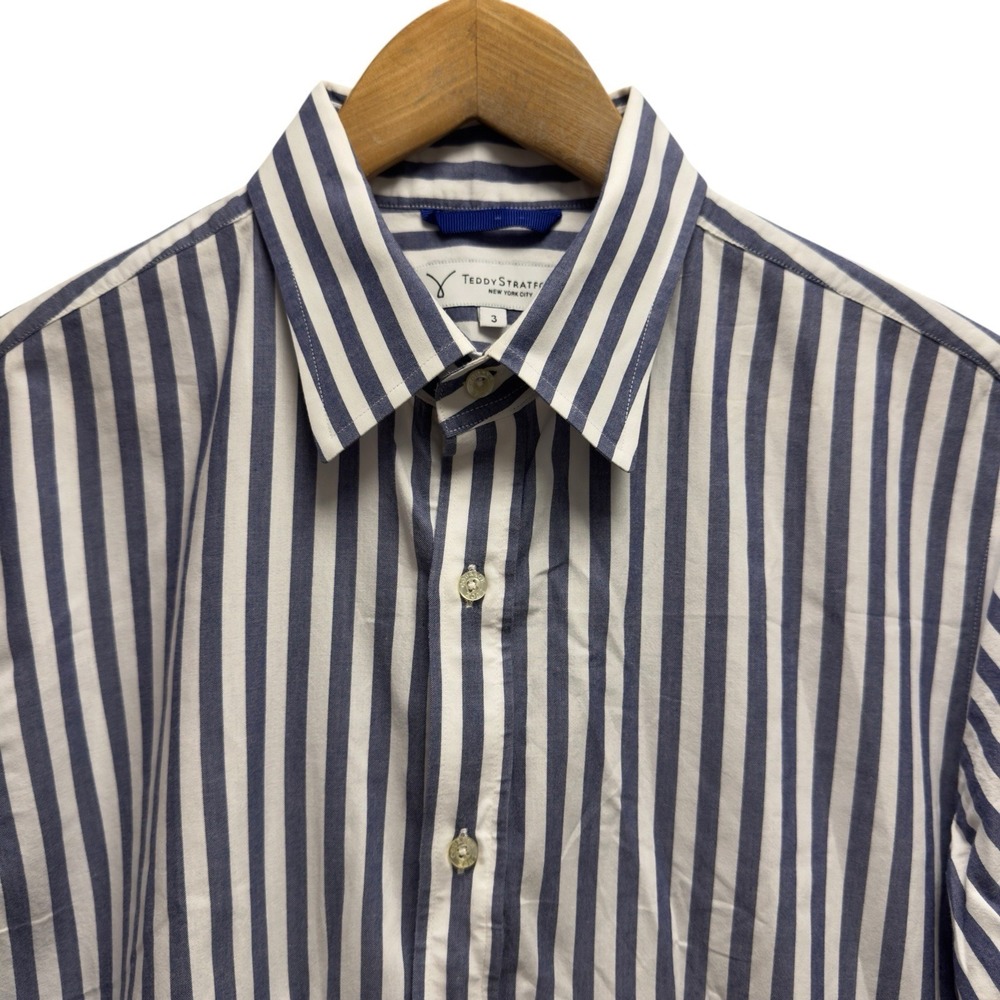 Teddy Stratford Men's Size 3 (M) Blue/White Striped Button Zip Up L/S Work Shirt